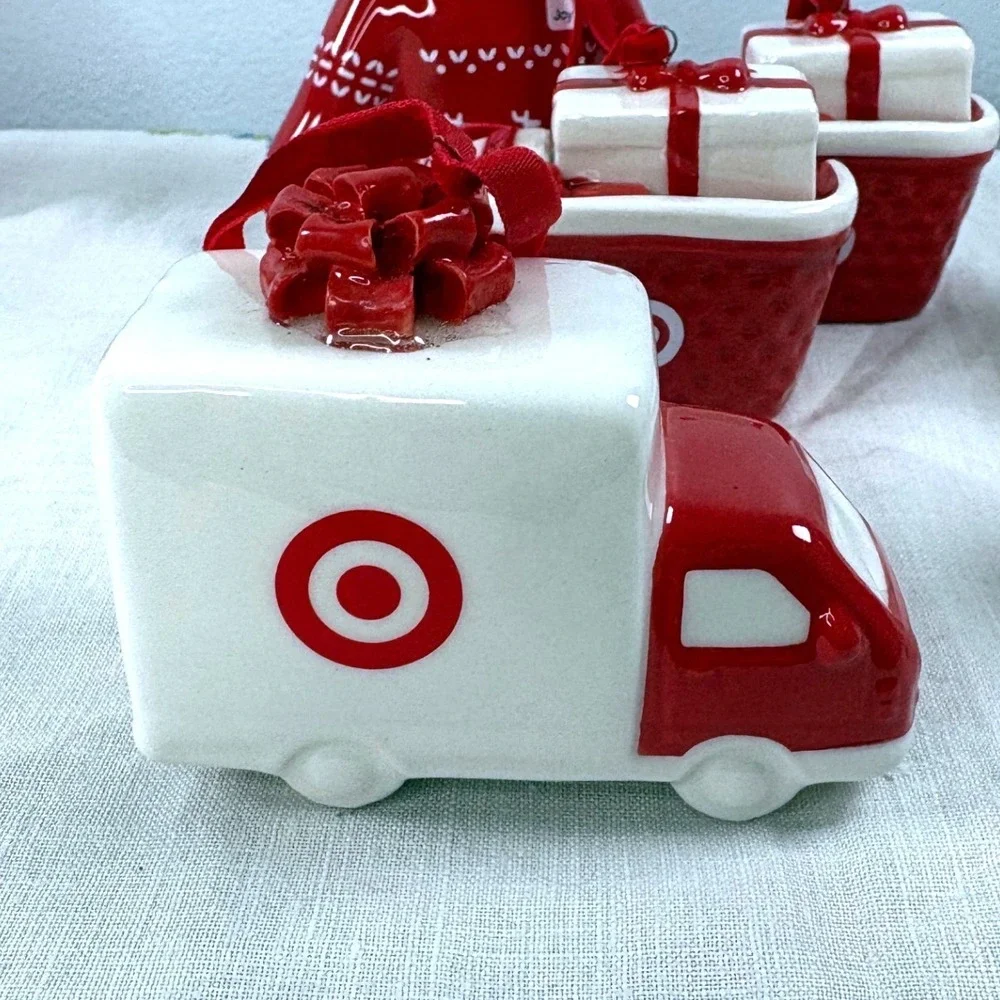 Target Ceramic Christmas Ornaments 12pc Set Red White Dog